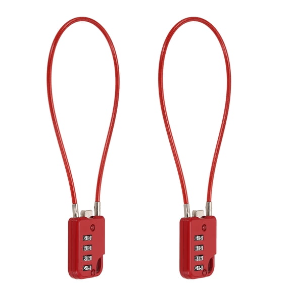Uxcell 2-Pack Combination Padlock, Zinc Alloy 4 Digit Password 12 In Cable Luggage Combo Lock Outdoor Keyless Lock [Red]