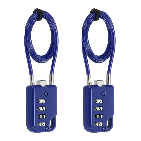 Uxcell 2-Pack Combination Padlock, Zinc Alloy 4 Digit Password 20 In Cable Luggage Combo Lock Outdoor Keyless Lock [Blue]