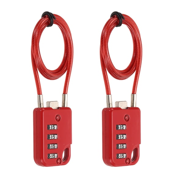 Uxcell 2-Pack Combination Padlock, Zinc Alloy 4 Digit Password 20 In Cable Luggage Combo Lock Outdoor Keyless Lock [Red]