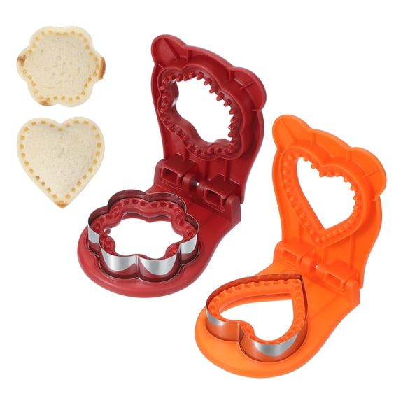 Uxcell 2 Pack Crustless Sandwich Cutter, Flower/Heart Shape Uncrustable Sandwich Maker Sealer Press Bread Cookie Cutter and Sealer for DIY Breakfast Lunch Afternoon Tea (Red/Orange)