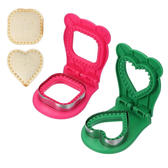 Uxcell 2 Pack Crustless Sandwich Cutter, Flower/Heart Shape Uncrustable Sandwich Maker Sealer Press Bread Cookie Cutter and Sealer for DIY Breakfast Lunch Afternoon Tea (Rose Red/Green)