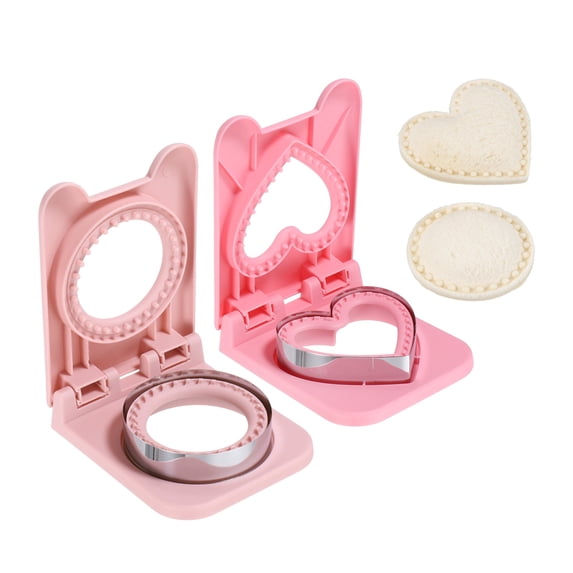 Uxcell 2 Pack Crustless Sandwich Cutter, Heart/Round Shape Uncrustable Sandwich Maker Sealer Press Bread Cookie Cutter and Sealer for DIY Breakfast Lunch Afternoon Tea (Pink)