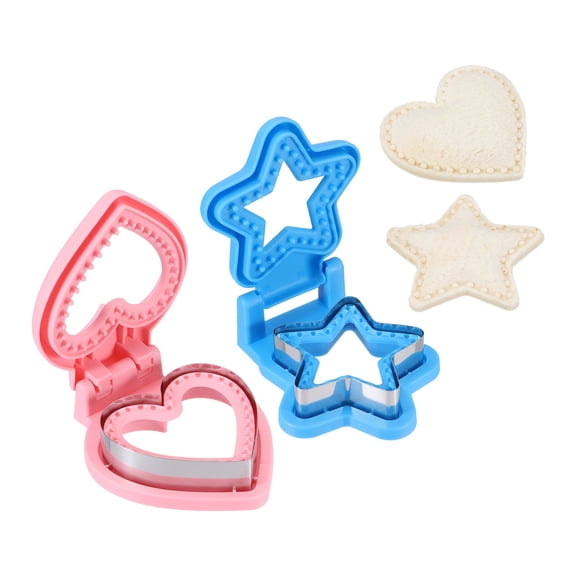 Uxcell 2 Pack Crustless Sandwich Cutter, Heart/Star Shape Uncrustable Sandwich Maker Sealer Press Bread Cookie Cutter and Sealer for DIY Breakfast Lunch Afternoon Tea (Pink/Blue)