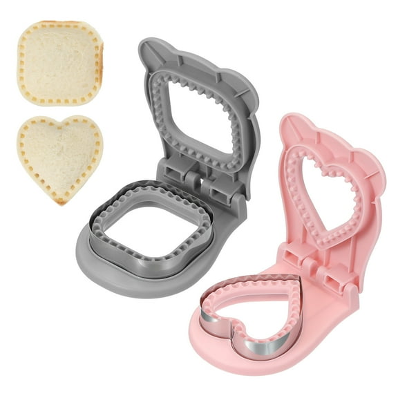 Uxcell 2 Pack Crustless Sandwich Cutter, Square/Heart Shape Uncrustable Sandwich Maker Sealer Press Bread Cookie Cutter and Sealer for DIY Breakfast Lunch Afternoon Tea (Gray/Pink)