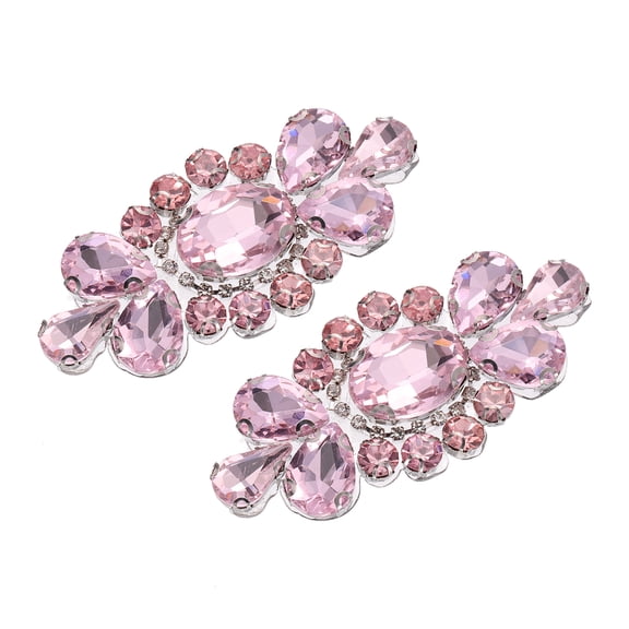 Uxcell 2 Pack Crystal Rhinestone Applique, Glitter Rhinestone Iron on Patch, Hot Fix or Sew on Sewing Applique for Bridal Costume Belt Bags Hat Decoration (2.4 x 1.2 Inch, Pink)