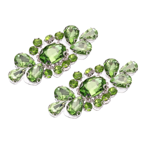 Uxcell 2 Pack Crystal Rhinestone Applique, Glitter Rhinestone Iron on Patch, Hot Fix or Sew on Sewing Applique for Bridal Costume Belt Bags Hat Decoration (2.4 x 1.2 Inch, Green)