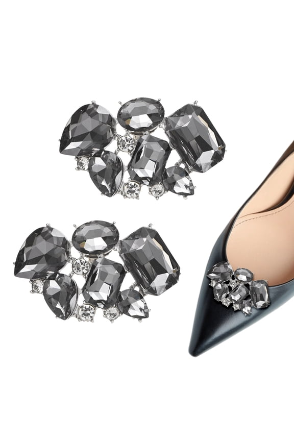 2-Pack Decorative Rhinestone Shoe Clips, Zinc Alloy Removable Fashion Crystal Flower Shoe Clips Buckle [Black]