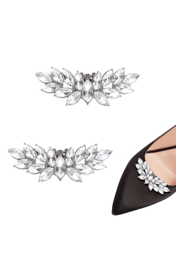 2-Pack Decorative Rhinestone Shoe Clips, Zinc Alloy Removable Fashion Crystal Flower Shoe Clips Buckle