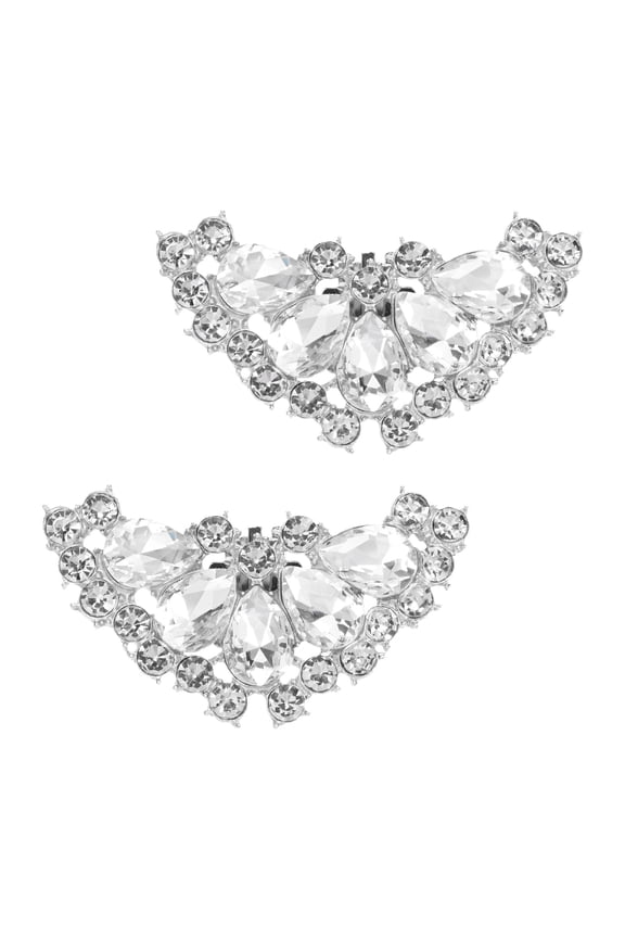2-Pack Decorative Rhinestone Shoe Clips, Zinc Alloy Removable Fashion Elegant Crystal Flower Shoe Clips Buckle [Silver Tone]