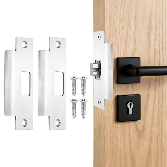 Uxcell 2 Pack Door Strike Plate, 4 27/32" x 1 7/8" Security Latch Strike Deadbolt Plates Door Backplate with Screws for Interior Doors Exterior Deadbolt (Silver)