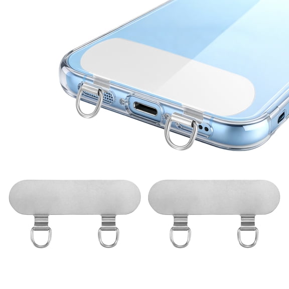 Uxcell 2 Pack Double Ear Stainless Steel Clip Phone Lanyard Tab Ultra-Thin No-Adhesive Phone Tether Patch Smartphone Case Universal Adapter Case for Travel Daily Use, Gray