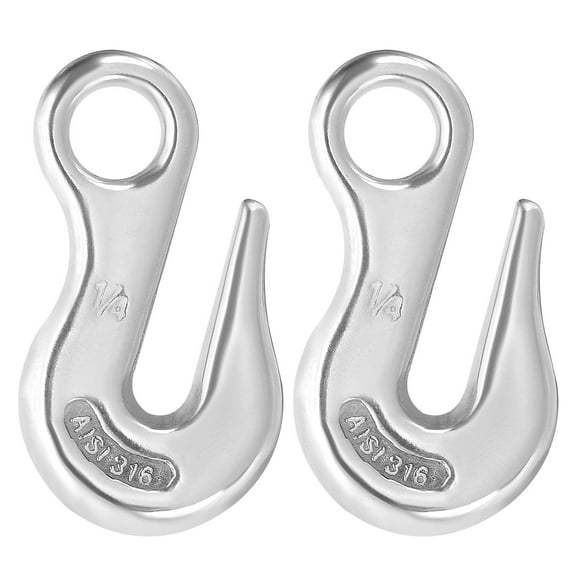 Uxcell 2 Pack Eye Grab Hook, 1/4" 316 Stainless Steel Chain Hooks, 1102 lbs Work Load Safety Chain Hooks Heavy Duty Lifting Hook Rigging Accessory for Truck Trailer Fishing Boat Crane