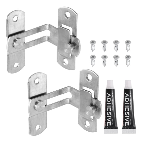 Uxcell 2-Pack Flip Latch Gate Latch, 2.8 in Stainless Steel 90 Degree Flip Door Sliding Latches Barn Door Lock Right Angle Curved for Barn, Brushed Silver