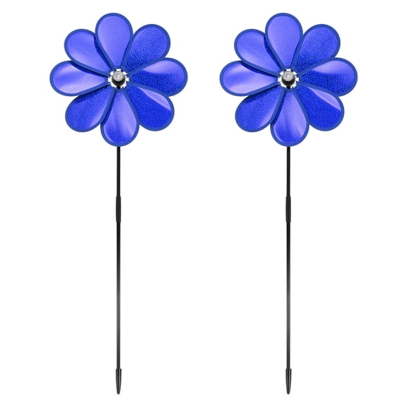 Uxcell 2-Pack Flower Wind Spinner Sparkly Lawn Pinwheels, 28.3 Inch Plastic Reflective Pinwheels [Blue]
