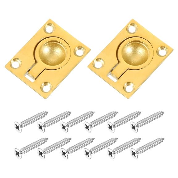 Uxcell 2 Pack Flush Ring Pull, 1.89" x 1.5" Stainless Steel Rectangle Recessed Door Pull with Screws, Brass Tone