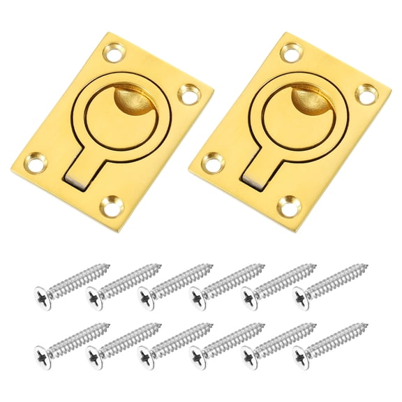 Uxcell 2 Pack Flush Ring Pull, 2.48" x 1.73" Stainless Steel Rectangle Recessed Door Pull with Screws, Brass Tone
