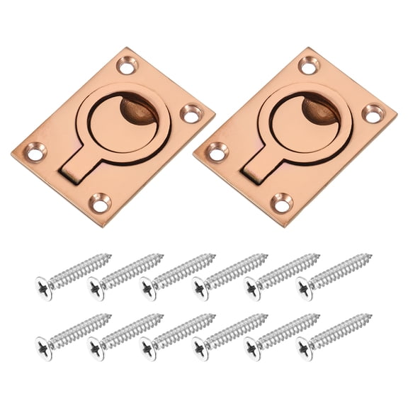 Uxcell 2 Pack Flush Ring Pull, 2.48" x 1.73" Stainless Steel Rectangle Recessed Door Pull with Screws, Bronze Tone
