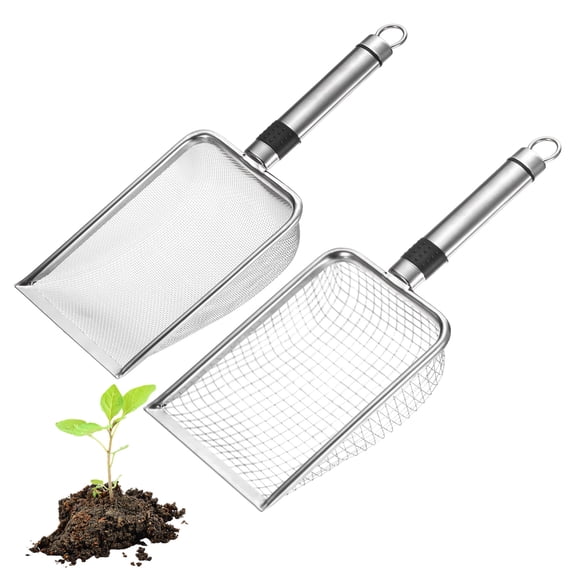 Uxcell 2-Pack Gardening Soil Sifter, 1/6 mm Mesh Stainless Steel Sand Soil Compost Sieve with Stainless Steel Handle [Silver Tone]