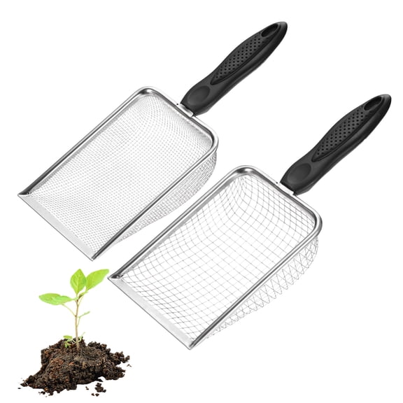 Uxcell 2-Pack Gardening Soil Sifter, 2.5/6 mm Mesh Stainless Steel Sand Soil Compost Sieve with Plastic Handle [Silver Tone]