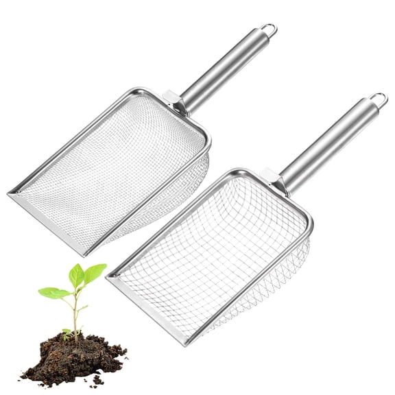 Uxcell 2-Pack Gardening Soil Sifter, 2.5/6 mm Mesh Stainless Steel Sand Soil Compost Sieve with Round Stainless Steel Handle [Silver Tone]