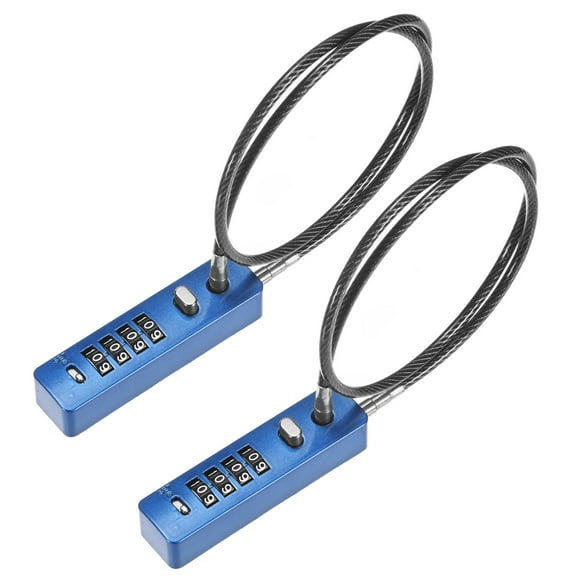 Uxcell 2-Pack Gate Locks for Outdoor Fence, 23.6IN Heavy Steel Cable Rope Keyless 4-Digit Combination Lock Resettable Code Security Cable [Blue]