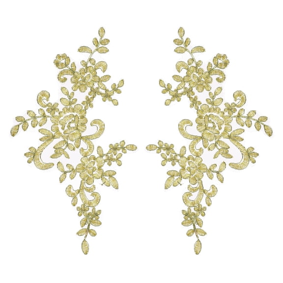 Uxcell 2 Pack Gold Thread Gold Bone Flower Lace Appliques, 10 x 5 Inches 3D Embroidery Lace Patch Sewing Embellishments for Wedding Bridal Dress Clothes DIY Crafts Accessories Decoration
