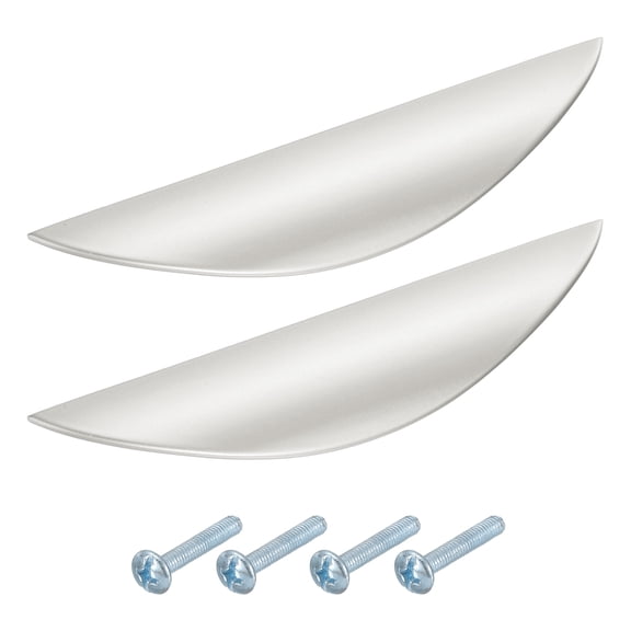 Uxcell 2 Pack Half Moon Cabinet Pull, 3.78" Hole Center Drawer Pulls Zinc Alloy Brushed Cabinet Pull Handles for Kitchen Cupboard Dresser Cabinet Hardware, Silver