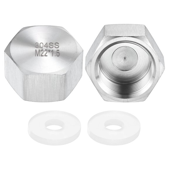 Uxcell 2-Pack Hex End Cap, M22*1.5 M Female Thread Pipe Fitting with 2 Washers Gas Line Water Line Stop Valve Cap Tubing Ends