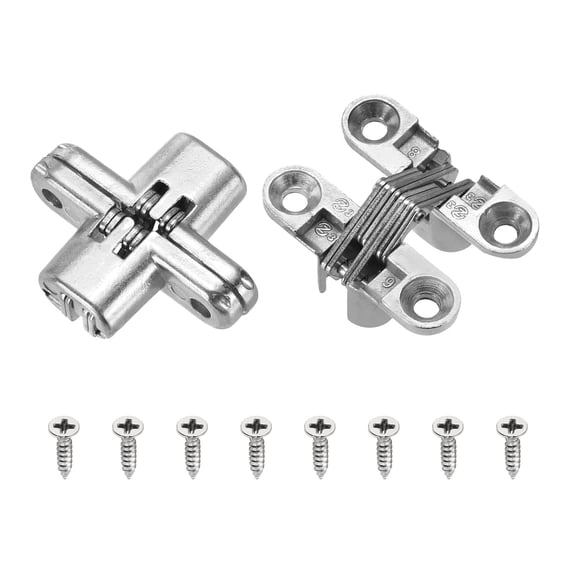 Uxcell 2 Pack Hidden Cabinet Door Hinges, 1.65" x 0.45" 180 Degree Cross Concealed Hinge for Wooden Box Invisible Door, Silver