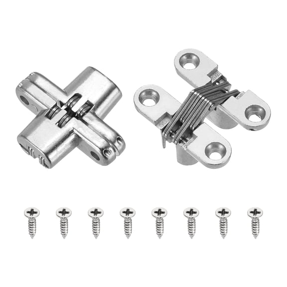 Uxcell 2 Pack Hidden Cabinet Door Hinges, 1.65" x 0.49" 180 Degree Cross Concealed Hinge for Wooden Box Invisible Door, Silver