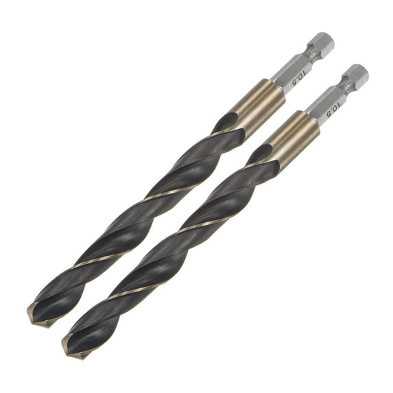 Uxcell 2 Pack High Speed Steel Twist Drill Bit, 10.5mm Drilling Dia. with 1/4 Inch Hex Shank 132mm Length