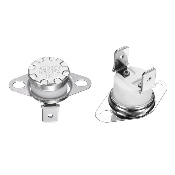 Uxcell 2 Pack KSD301 Thermostat 130C/266F 16A Normally Closed N.C Adjust Snap Disc Temperature Switch, Thermal Cutoff Switch for Microwaves, Oven, Coffee Maker, Ceramic  Material