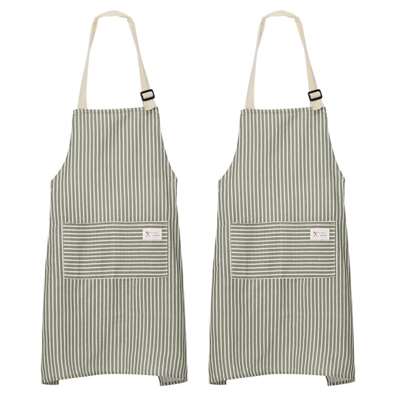 Uxcell 2 Pack Kitchen Cooking Aprons 75x68cm Adjustable Bib Waterproof Chef Apron with 2 Pockets, Grey Stripes