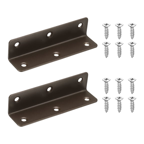 Uxcell 2 Pack L Brackets, Stainless Steel Corner Braces 90 Degree Angle Brackets with Screws for Wood Shelf Table Chair Cabinets Bookshelf (3.94"x0.98"x0.98", Bronze)