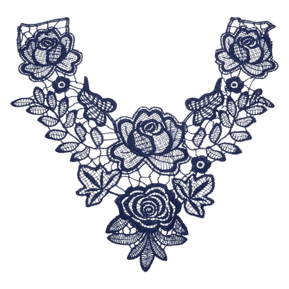 Uxcell 2 Pack Lace Applique Flower Patches, 12x13 Inch Floral Sew on Embroidery Trim Appliques Fabric Collar Patch Motif for Wedding Gown Dress Bridal DIY Crafts Decoration, Dark Blue