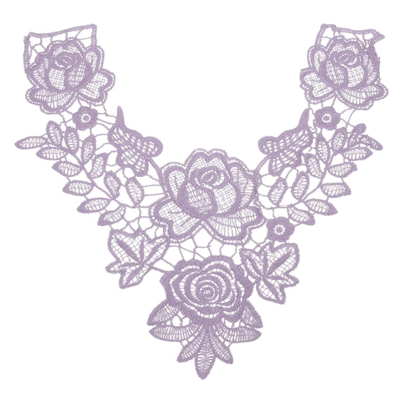 Uxcell 2 Pack Lace Applique Flower Patches, 12x13 Inch Floral Sew on Embroidery Trim Appliques Fabric Collar Patch Motif for Wedding Gown Dress Bridal DIY Crafts Decoration, Light Purple