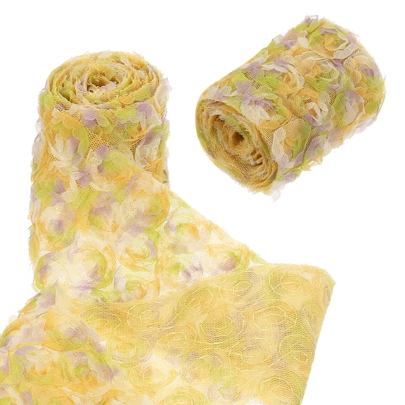 Uxcell 2 Pack Lace Trim Ribbon, 2.36 inch - 1 Yard 3D Rose Floral Embroidery Ribbons Edge Trimming for Sewing, Wedding Dress, DIY Crafts, Decoration Accessories, Color Yellow