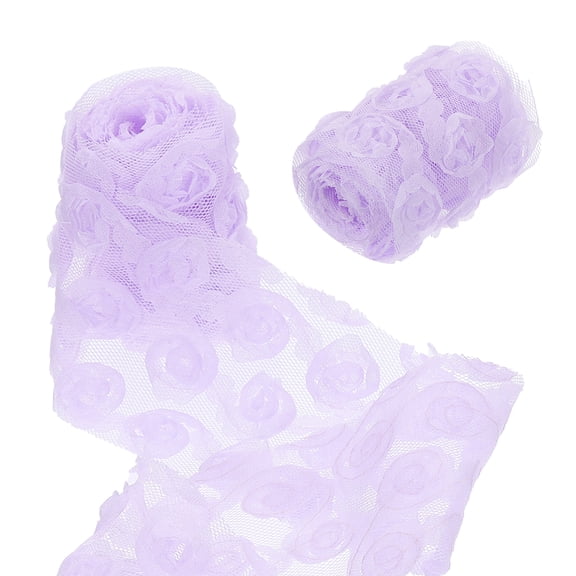 Uxcell 2 Pack Lace Trim Ribbon, 2.36 inch - 1 Yard 3D Rose Floral Embroidery Ribbons Edge Trimming for Sewing, Wedding Dress, DIY Crafts, Decoration Accessories, Light Purple