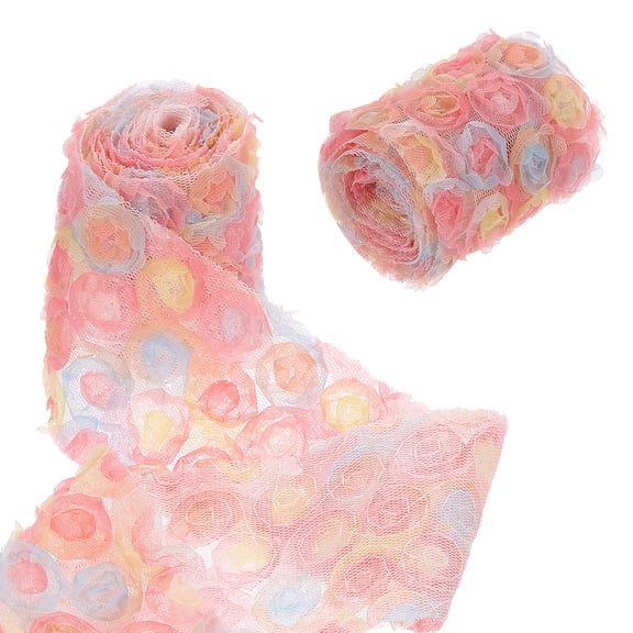 Uxcell 2 Pack Lace Trim Ribbon, 2.36 inch - 1 Yard 3D Rose Floral Embroidery Ribbons Edge Trimming for Sewing, Wedding Dress, DIY Crafts, Decoration Accessories, Pink Yellow