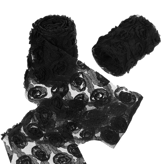 Uxcell 2 Pack Lace Trim Ribbon, 2.36 inch - 1 Yard 3D Rose Floral Embroidery Ribbons Edge Trimming for Sewing, Wedding Dress, DIY Crafts, Decoration Accessories, Black