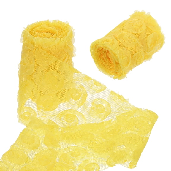 Uxcell 2 Pack Lace Trim Ribbon, 2.36 inch - 1 Yard 3D Rose Floral Embroidery Ribbons Edge Trimming for Sewing, Wedding Dress, DIY Crafts, Decoration Accessories, Dark Yellow