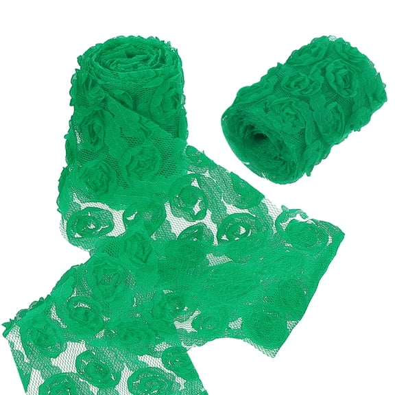 Uxcell 2 Pack Lace Trim Ribbon, 2.36 inch - 1 Yard 3D Rose Floral Embroidery Ribbons Edge Trimming for Sewing, Wedding Dress, DIY Crafts, Decoration Accessories, Dark Green