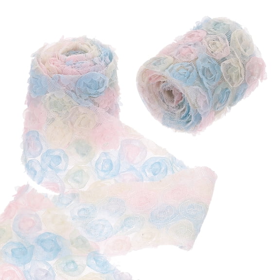 Uxcell 2 Pack Lace Trim Ribbon, 2.36 inch - 1 Yard 3D Rose Floral Embroidery Ribbons Edge Trimming for Sewing, Wedding Dress, DIY Crafts, Decoration Accessories, Color Blue