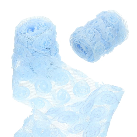 Uxcell 2 Pack Lace Trim Ribbon, 2.36 inch - 1 Yard 3D Rose Floral Embroidery Ribbons Edge Trimming for Sewing, Wedding Dress, DIY Crafts, Decoration Accessories, Light Blue