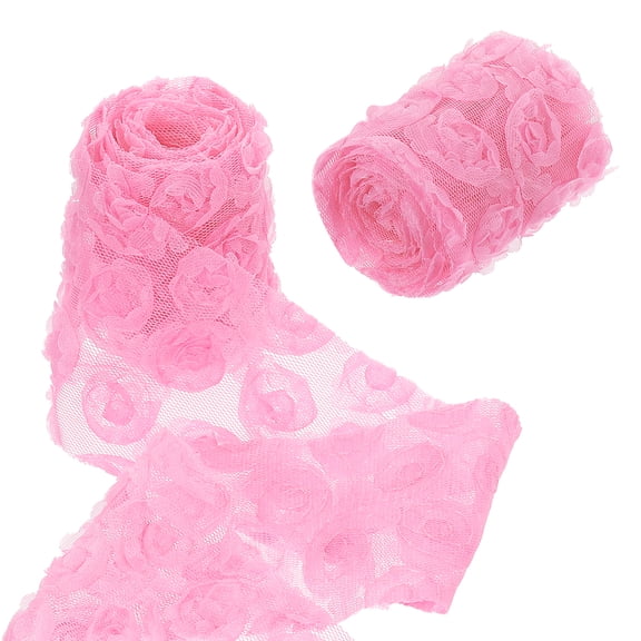Uxcell 2 Pack Lace Trim Ribbon, 2.36 inch - 1 Yard 3D Rose Floral Embroidery Ribbons Edge Trimming for Sewing, Wedding Dress, DIY Crafts, Decoration Accessories, Dark Pink