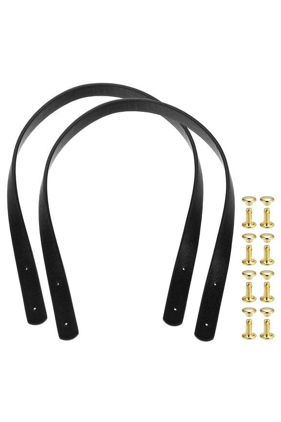 2 Pack Leather Bag Handles, 23.6" Replacement Handle PU Leather Sew On Shoulder Purse Straps with Rivets for DIY Tote Bag Making Wallet Handbag Repair, Black