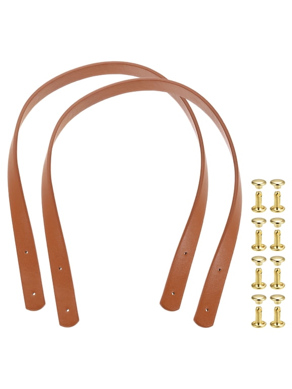2 Pack Leather Bag Handles, 23.6" Replacement Handle PU Leather Sew On Shoulder Purse Straps with Rivets for DIY Tote Bag Making Wallet Handbag Repair, Brown