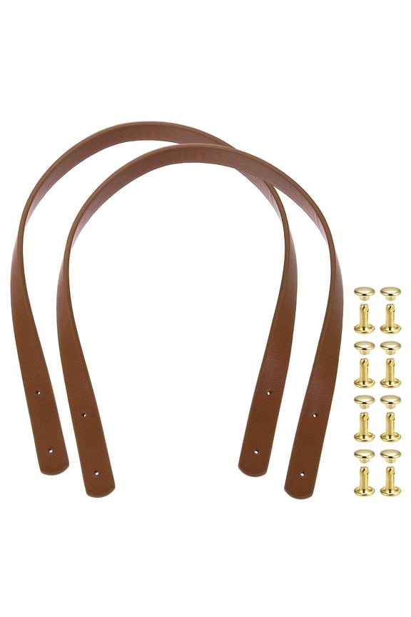 2 Pack Leather Bag Handles, 23.6" Replacement Handle PU Leather Sew On Shoulder Purse Straps with Rivets for DIY Tote Bag Making Wallet Handbag Repair, Dark Brown