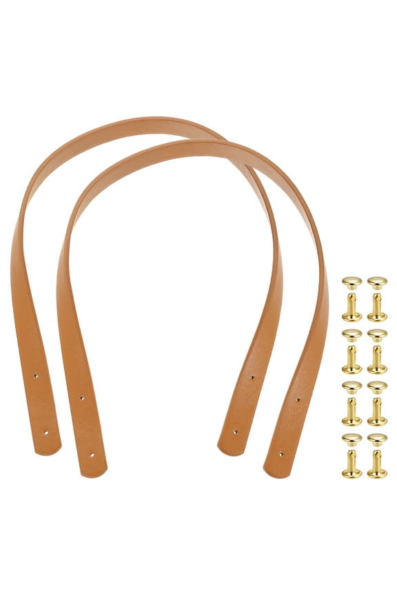 2 Pack Leather Bag Handles, 23.6" Replacement Handle PU Leather Sew On Shoulder Purse Straps with Rivets for DIY Tote Bag Making Wallet Handbag Repair, Light Brown