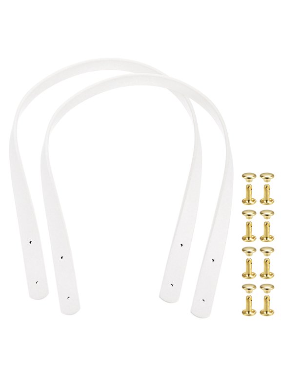 2 Pack Leather Bag Handles, 23.6" Replacement Handle PU Leather Sew On Shoulder Purse Straps with Rivets for DIY Tote Bag Making Wallet Handbag Repair, White